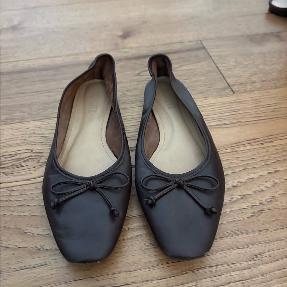 SCHUTZ Dark Brown Bow Detail Flats